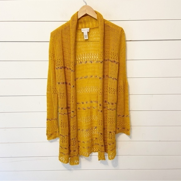 Soft Surroundings | Yellow Wool Blend Long Knit Cardigan/ W Metallic Details PXS - Picture 1 of 7